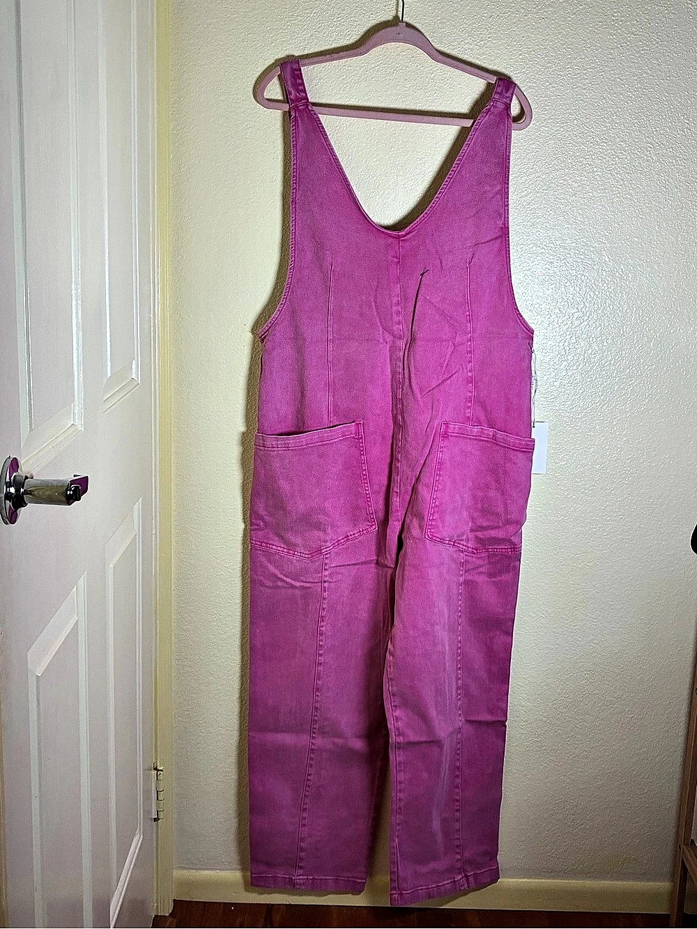 NWOT ZENANA Pink Cotton Spandex Overalls Size Large
